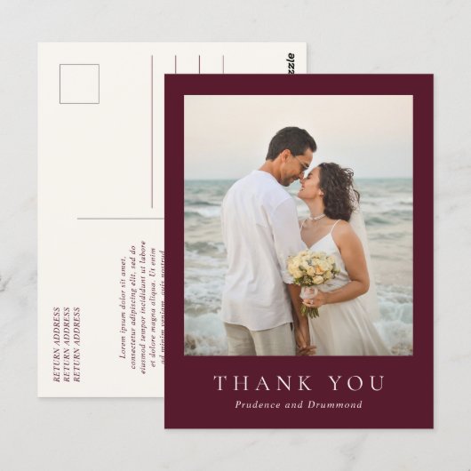 Elegant Deep Burgundy Classic Wedding Thank You ポストカード (正面/裏面)