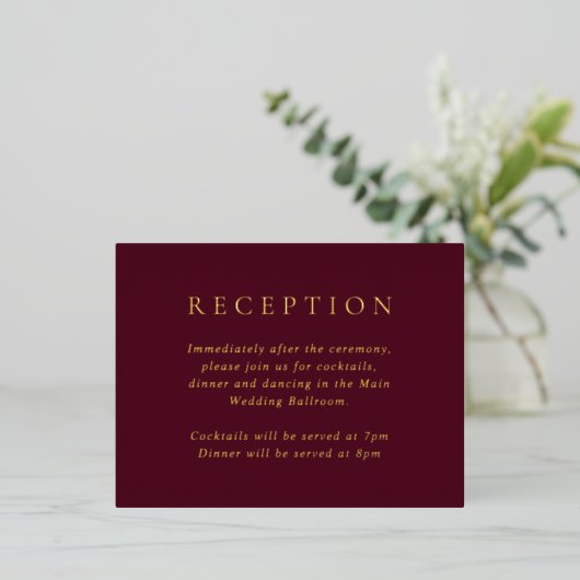 Elegant Deep Burgundy Foil Wedding Enclosure Card 箔招待状ポストカード (立ち正面)