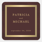 Elegant deep burgundy gold personalized wedding  スクエアシール (正面)