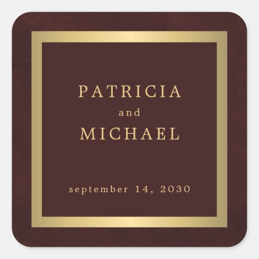 Elegant deep burgundy gold personalized wedding  スクエアシール (正面)