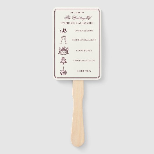 Elegant Deep Burgundy & Ivory Wedding Program  ハンドファン (正面)