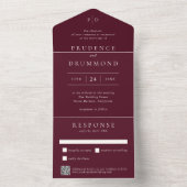 Elegant Deep Burgundy QR Code Classic Wedding オールインワン招待状 (内側)