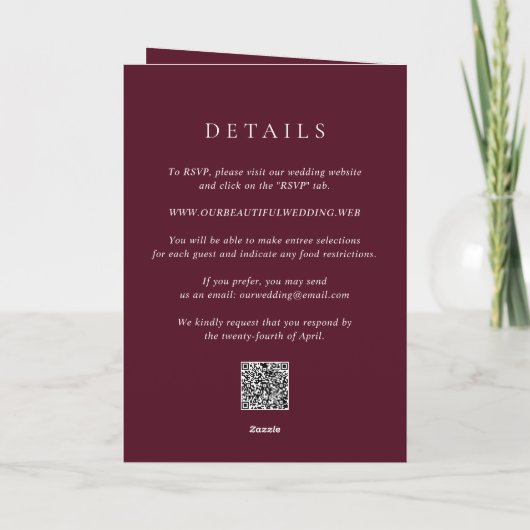 Elegant Deep Burgundy QR Code Classic Wedding 招待状 (裏面)