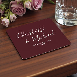 Elegant Deep Burgundy Script Minimalist Wedding スクエアペーパーコースター