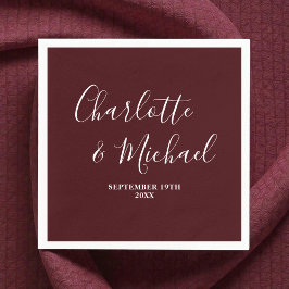 Elegant Deep Burgundy Script Minimalist Wedding スタンダードカクテルナプキン