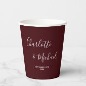 Elegant Deep Burgundy Script Minimalist Wedding 紙コップ (正面)