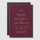 Elegant Deep Burgundy Wedding Save the Date マグネット招待状 (正面/裏面)