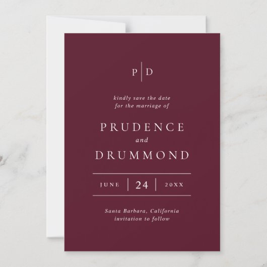 Elegant Deep Burgundy Wedding Save the Date マグネット招待状 (正面)
