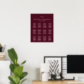 Elegant Deep Burgundy Wedding Seating Chart ポスター (ホームオフィス)