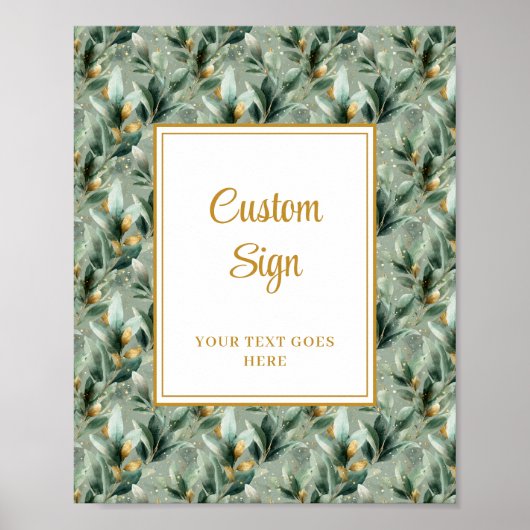Elegant Deep Green Gold Eucalyptus Wedding Custom  ポスター (正面)