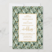 Elegant Deep Green Gold Eucalyptus Wedding Invites 招待状 (正面)