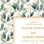 Elegant deep green gold eucalyptus wedding invites 招待状