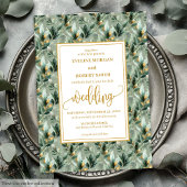 Elegant Deep Green Gold Eucalyptus Wedding Invites 招待状
