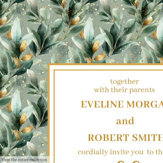 Elegant Deep Green Gold Eucalyptus Wedding Invites 招待状
