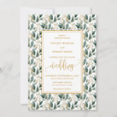 Elegant deep green gold eucalyptus wedding invites 招待状 (正面)