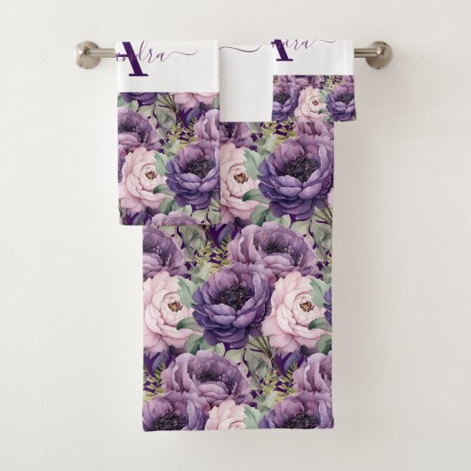 Elegant Deep Purple Floral Towel Set バスタオルセット (インサイチュ)