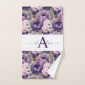 Elegant Deep Purple Floral Towel Set バスタオルセット (ハンドタオル)