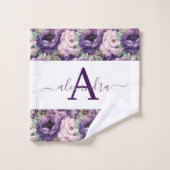 Elegant Deep Purple Floral Towel Set バスタオルセット (ウォッシュタオル)