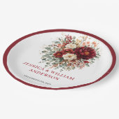 Elegant Deep Red Autumn Wedding Paper Plates ペーパープレート (アングル)