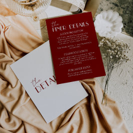 Elegant Deep Red Burgundy White wedding Details   エンクロージャーカード