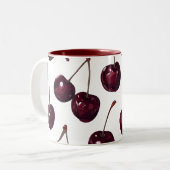 Elegant Deep Red Cherry Pattern Two-Tone Mug ツートーンマグカップ (正面左)