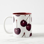 Elegant Deep Red Cherry Pattern Two-Tone Mug ツートーンマグカップ (左)