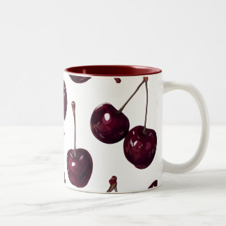 Elegant Deep Red Cherry Pattern Two-Tone  Mug ツートーンマグカップ