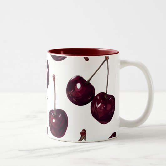Elegant Deep Red Cherry Pattern Two-Tone Mug ツートーンマグカップ (右)