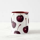 Elegant Deep Red Cherry Pattern Two-Tone Mug ツートーンマグカップ (中央)