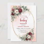 Elegant Deep Red Eucalyptus Baby Shower Invitation 招待状 (正面)
