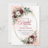 Elegant Deep Red Eucalyptus Bridal Shower Invite 招待状 (正面)