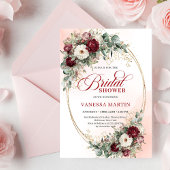 Elegant Deep Red Eucalyptus Bridal Shower Invite 招待状