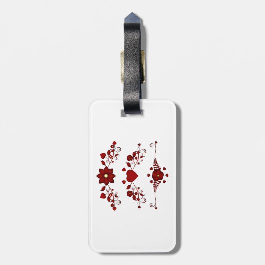 Elegant Deep Red Floral Flourish ラゲッジタグ (裏面縦)