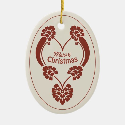 Elegant deep red ornamental Christmas heart CC1069 セラミックオーナメント (正面)