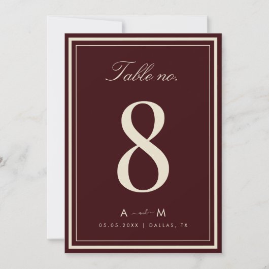 Elegant Deep Red Wedding 5x7 Table Number Card 招待状 (正面)