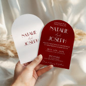 Elegant Deep Red White Burgundy Arched Wedding 招待状