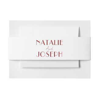 Elegant Deep Red White Burgundy Minimal Wedding 招待状ベリーバンド