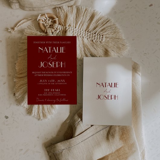 Elegant Deep Red White Burgundy Minimalist Wedding 招待状