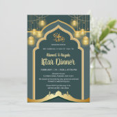 Elegant Deep Teal and Gold Lantern Ramadan Iftar 招待状 (スタンド正面)