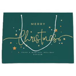 Elegant Deep-Teal Christmas Gift Bag | Modern Holi ラージペーパーバッグ