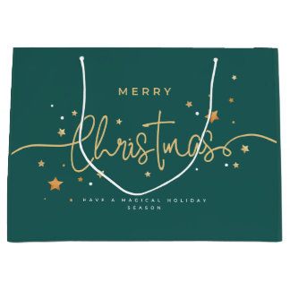 Elegant Deep-Teal Christmas Gift Bag | Modern Holi ラージペーパーバッグ