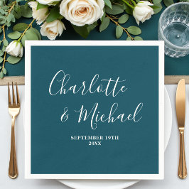 Elegant Deep Teal Script Minimalist Wedding スタンダードカクテルナプキン