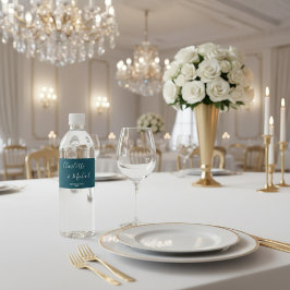 Elegant Deep Teal Script Minimalist Wedding ペットボトルラベル