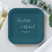 Elegant Deep Teal Script Minimalist Wedding ペーパープレート