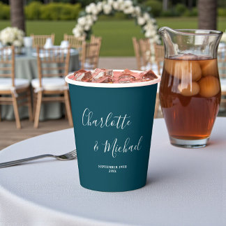 Elegant Deep Teal Script Minimalist Wedding 紙コップ