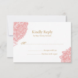 Elegant Delicate Dusty Pink Floral Wedding  出欠カード