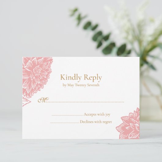 Elegant Delicate Dusty Pink Floral Wedding  出欠カード (スタンド正面)