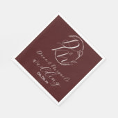Elegant Delicate Floral Wedding Logo Deep Burgundy スタンダードランチョンナプキン (角)