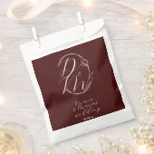 Elegant Delicate Floral Wedding Logo Deep Burgundy フェイバーバッグ (クリップ留めされた状態)