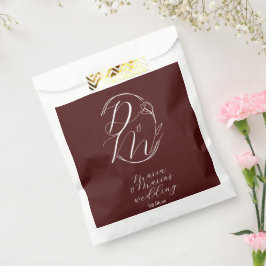 Elegant Delicate Floral Wedding Logo Deep Burgundy フェイバーバッグ